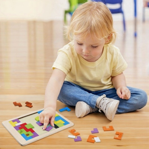 Drewniane Układanki Edukacyjne – Tetris, Kółko i Krzyżyk, Tangram