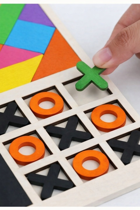 Drewniane Układanki Edukacyjne – Tetris, Kółko i Krzyżyk, Tangram